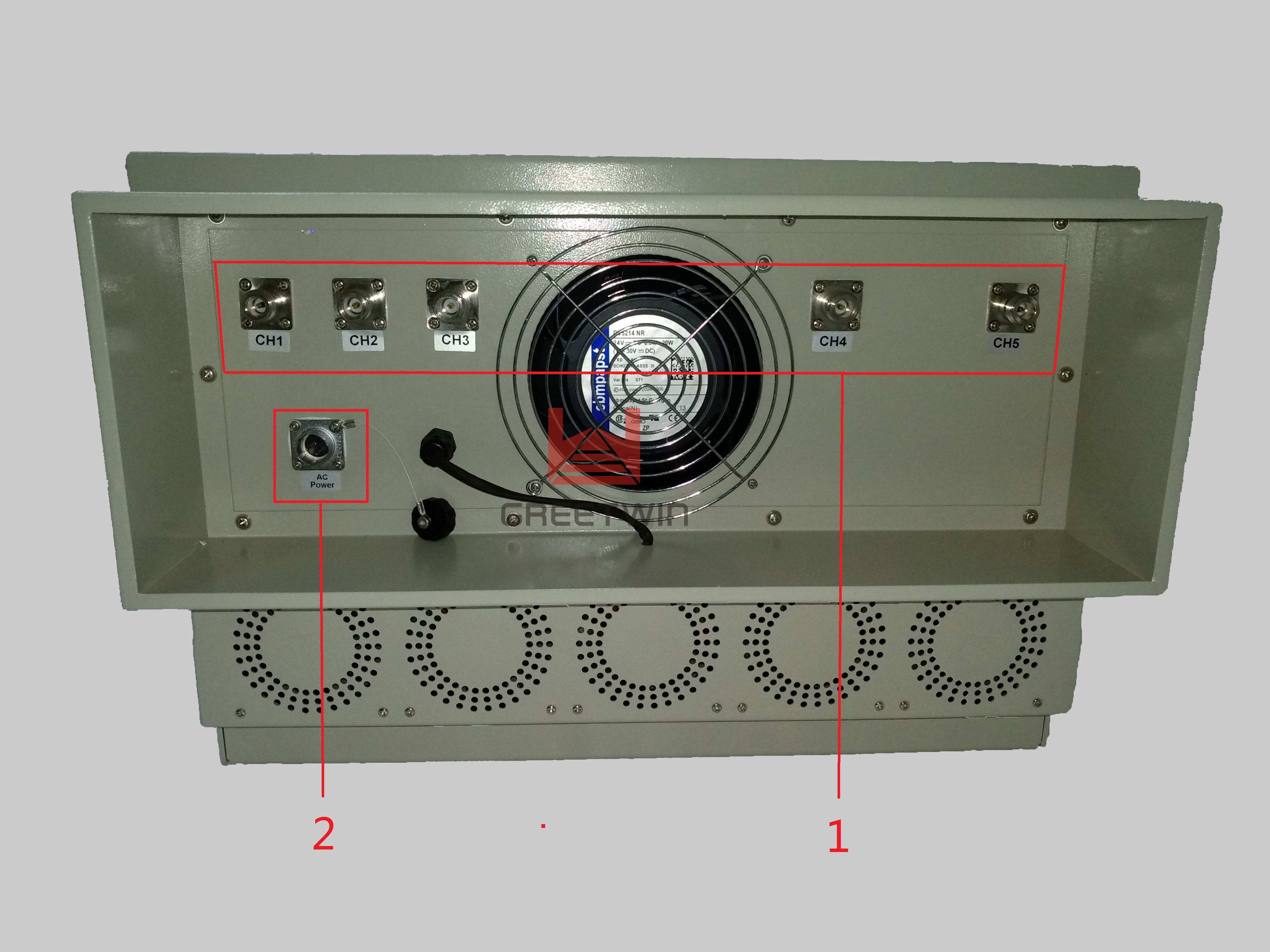 ရေစိုခံ စွမ်းအားမြင့် 250W 5 ချန်နယ် GPS WIFI 2G 3G 4G အကျဉ်းထောင်များ ဆဲလ်အချက်ပြ Jammer