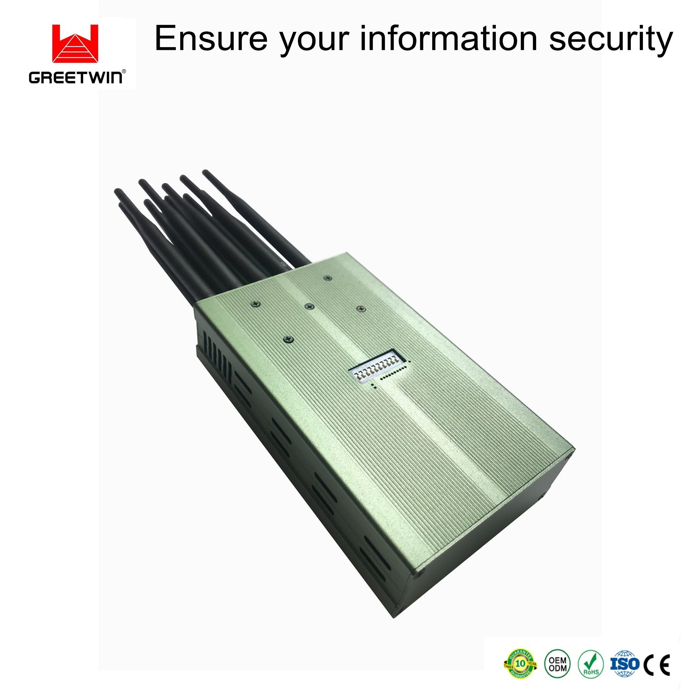 7W 20 မီတာ 2.5dBi အင်တင်နာများ အိတ်ဆောင် RF Jammer 3G 4G