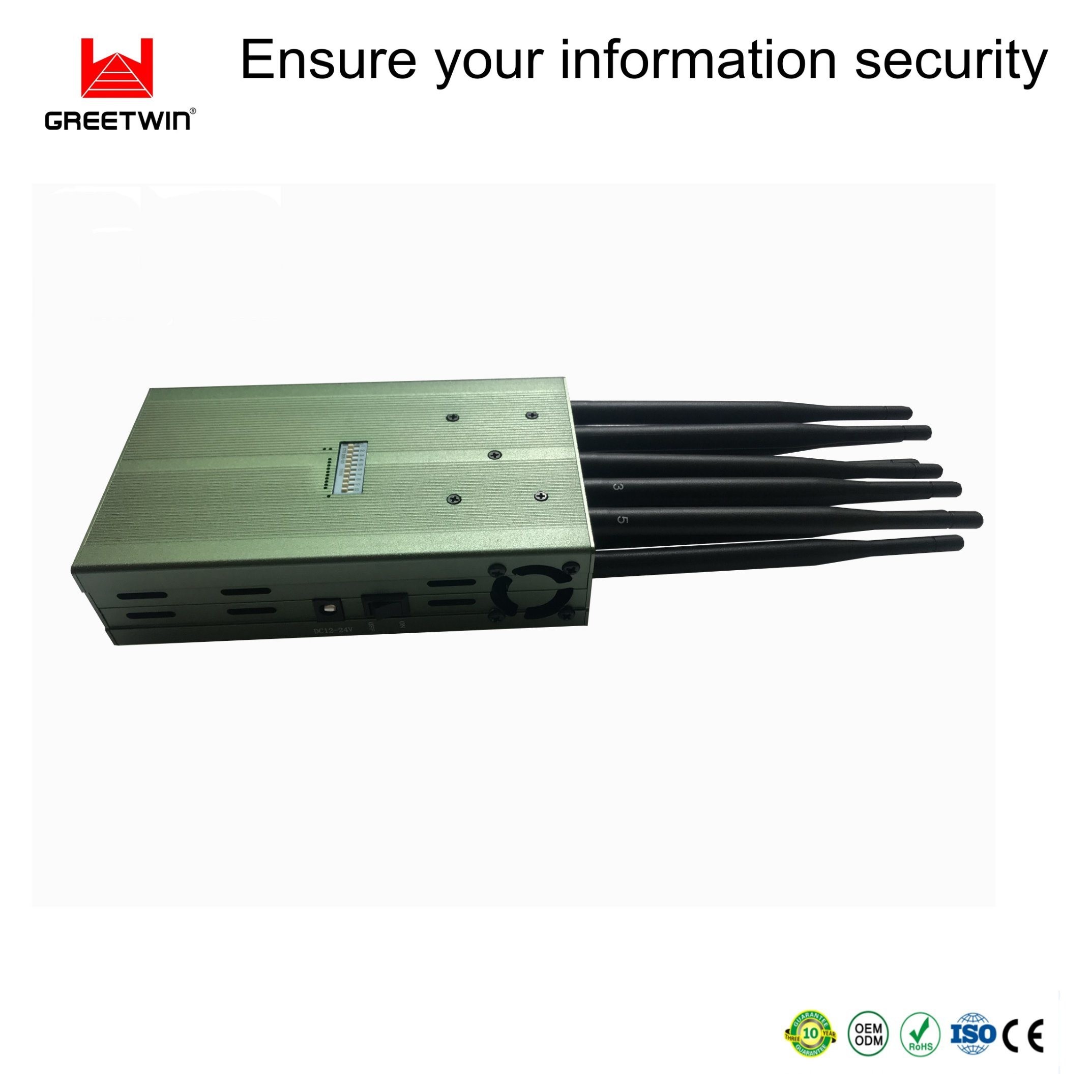 7W 20 မီတာ 2.5dBi အင်တင်နာများ အိတ်ဆောင် RF Jammer 3G 4G