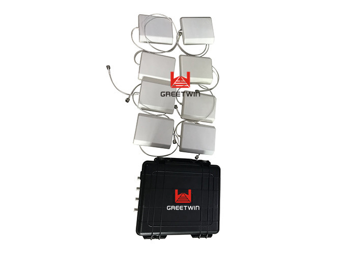 8 Bands Prison Drone Jammer GPS၊ WIFI၊ ဆဲလ်ဖုန်း Signal Jammer Shield 150m 65W
