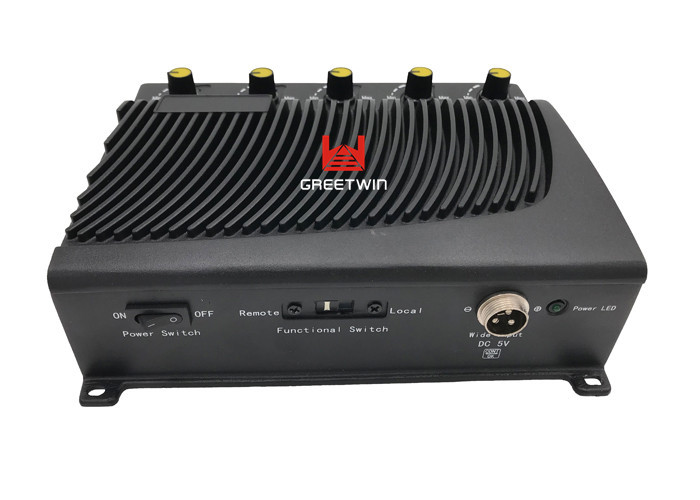 DC 5V Desktop အိတ်ဆောင်ဆဲလ်ဖုန်း Wifi Jammer ၊ 12 watt ချိန်ညှိနိုင်သော 2.4G GPS အချက်ပြ Jammer