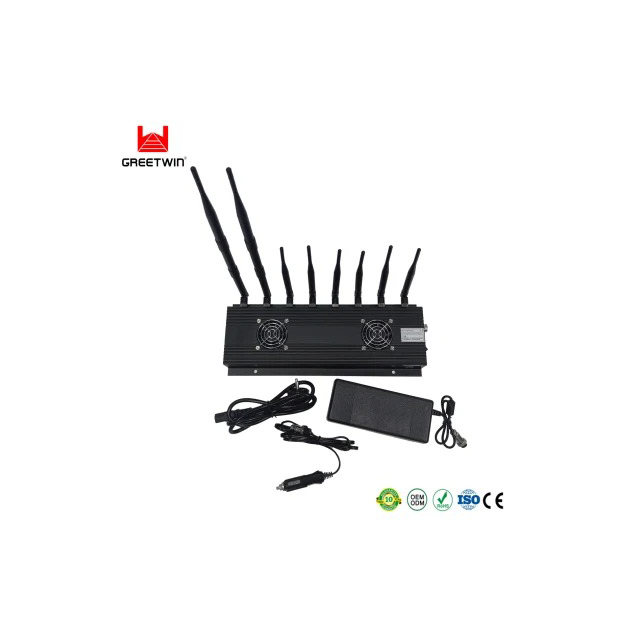 Multi Band 8 Antennas 40 မီတာ အအေးခံပန်ကာ 2g 3G 4G 5g GPS WiFi Bluetooth ဆဲလ်ဖုန်း Jammer 173MHz Lojack Signal Jammer