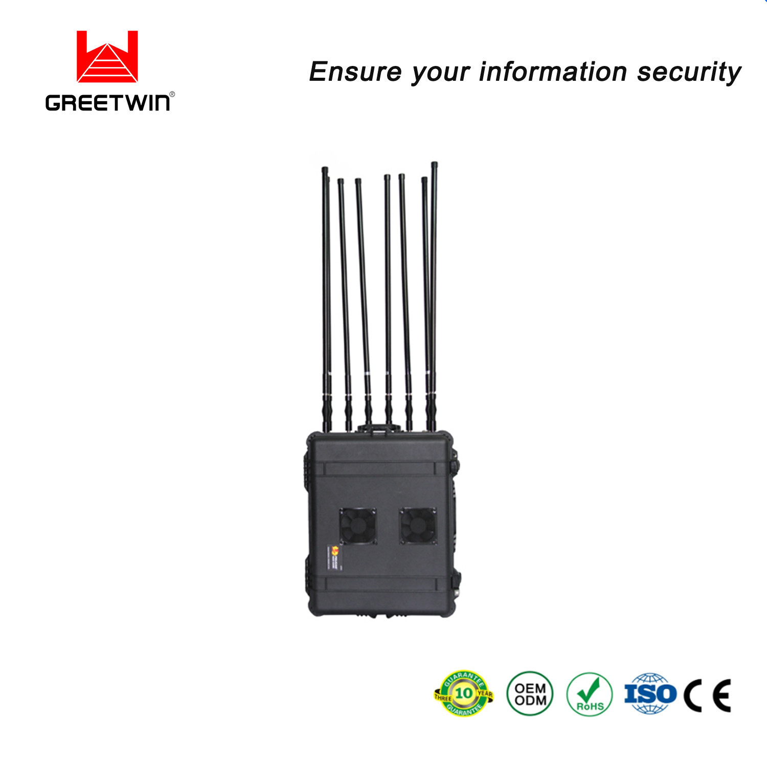 5G 720w ဆဲလ်ဖုန်း Signal Jammer ISO9001 50AH LiFePo4 Military Jamming Blocker